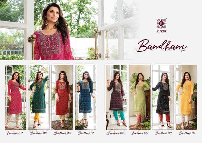 Kiana Bandhani 4 Exclusive Wholesale Kurti With Bottom Collection 